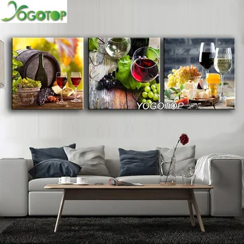 

YOGOTOP DIY Diamond Painting Cross Stitch Kits Diamond Embroidery Grapes red wine 5D Diamond Mosaic Needlework triptych ML103