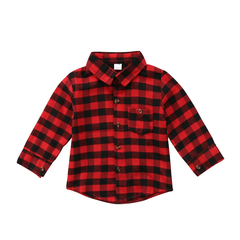 

Fashion 2018 Toddler Kids Baby Boys Clothes Printed Plaid Tops Shirt Long Sleeve Cotton Clothing 1-7T