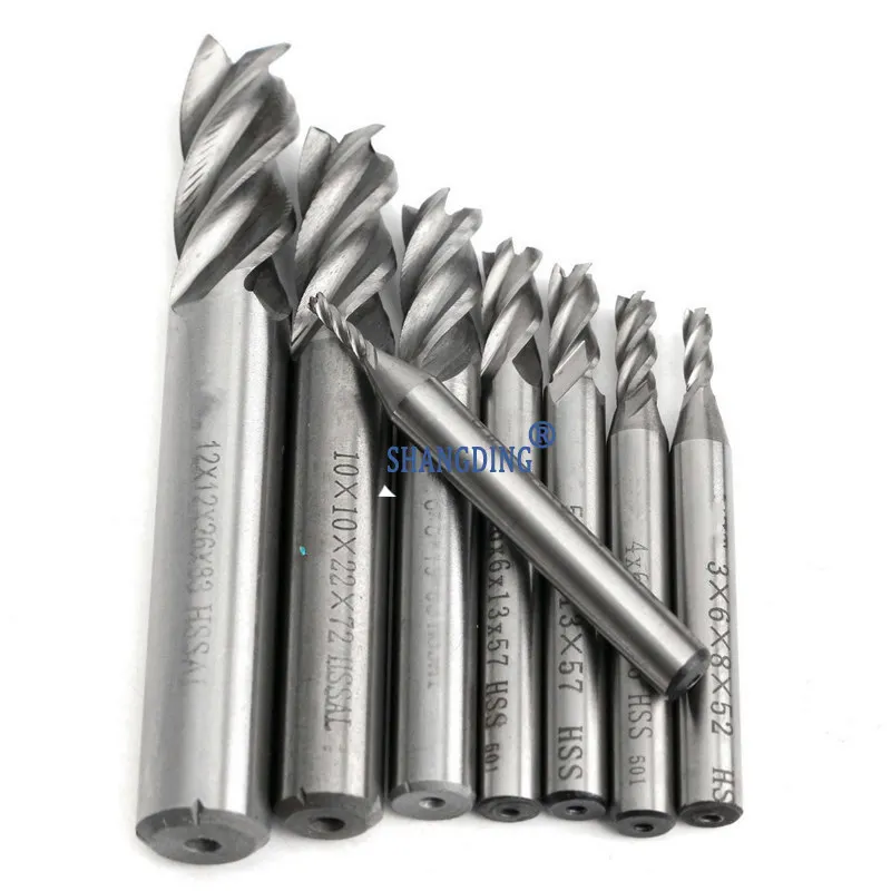 8Pcs/set 4 Flute End Mill HSS Straight Shank CNC Cutter Drill Bit Tool 2/3/4/5/6/8/10/12mm