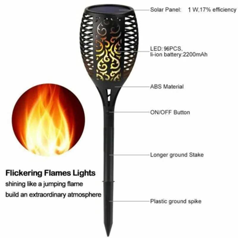 Billig 1 20 stücke 96LED Solar Taschenlampe Licht Flackern Tanzen Flamme Garten Wasserdichte Lampe