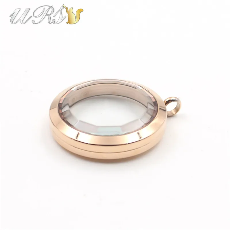 rose gold plain 30 мм Винт Топ серебро/золото/розовое золото 316L нержавеющая сталь чешские призматические кристаллы стеклянный медальон Кулон(только медальон - Окраска металла: rose gold plain