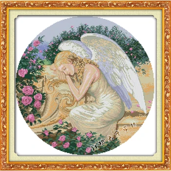 

Joy Sunday Sleeping Angel Chinese Cross Stitch Kits Ecological Cotton Clear Stamped Printed 11CT DIY Wedding Decoration For Home
