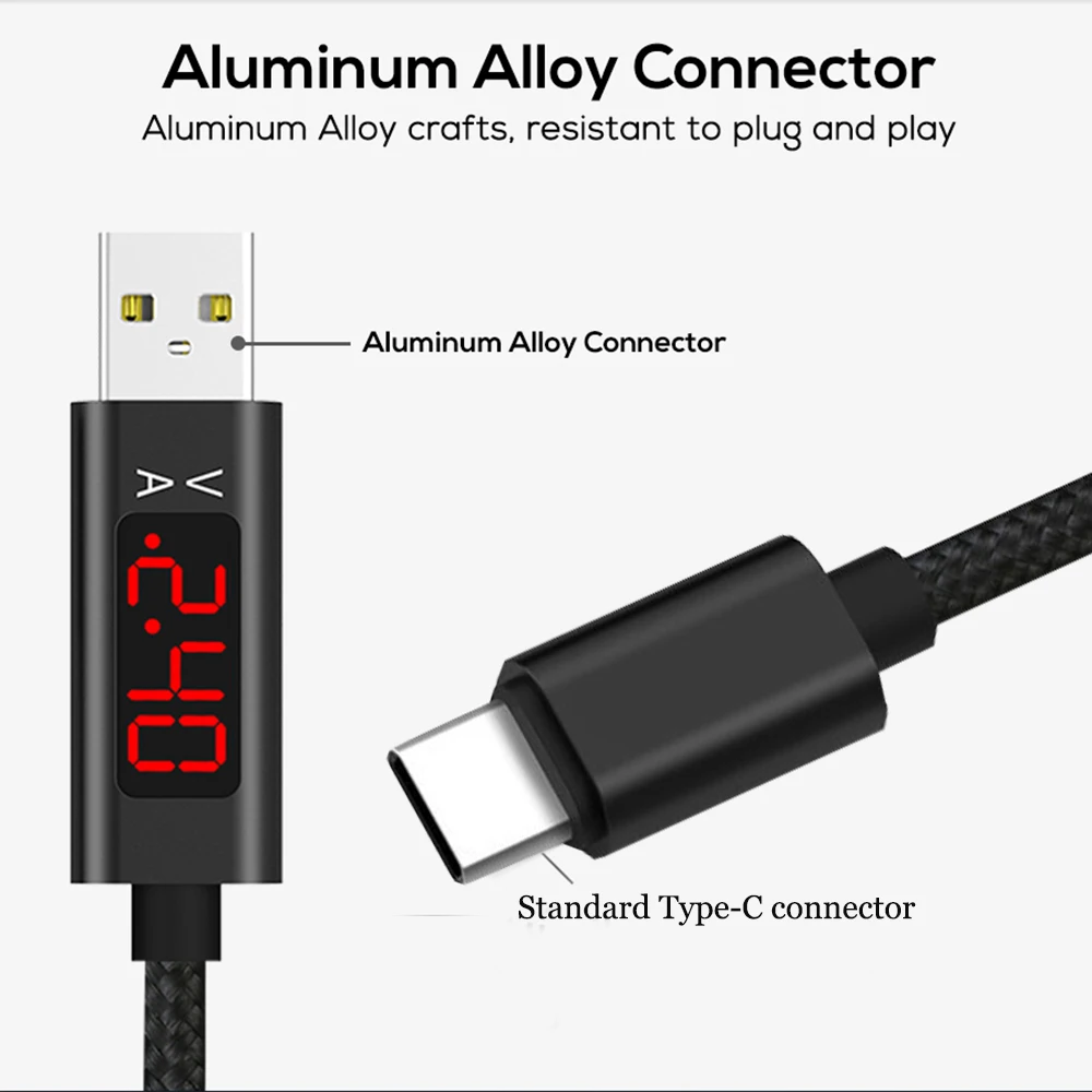 Кабель usb type C для мобильного телефона USB C кабель быстрой зарядки type C с светодиодный цифровым дисплеем для устройств usb type-C