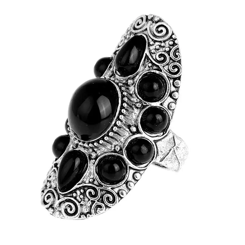 

Black Stone Steampunk Punk Vintage Ring Womens Retro Tibet Silver Plated Crystal Finger Rings Boho Cocktail Rings jewelry