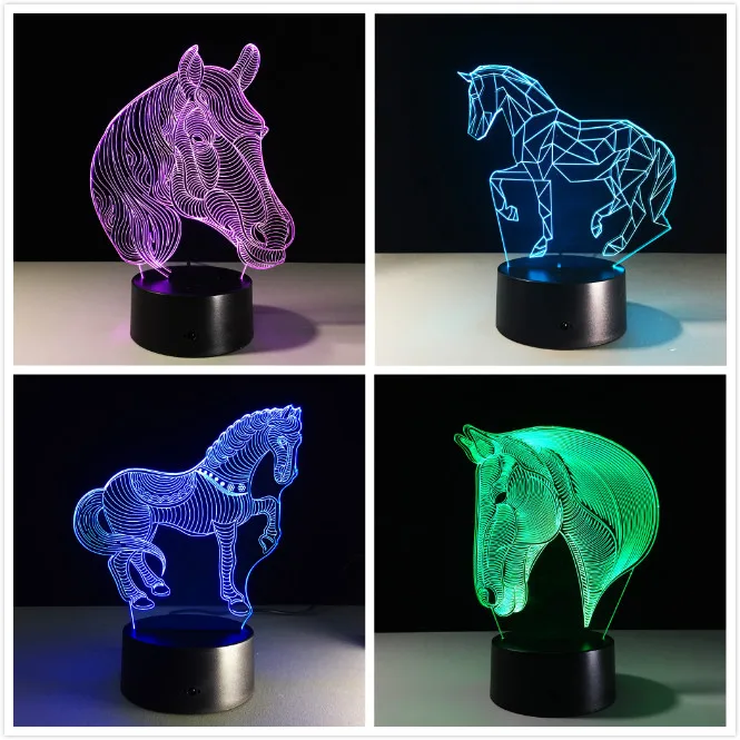 3D светодиодные ночники с рисунком лошади USB новинка подарки 7 цветов меняющие