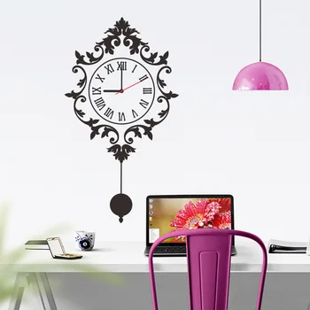 

% black retro pendulum Wall clock diy Needle Quartz real clock watch 3d Wall Sticker living room bedroom backdrop home decor