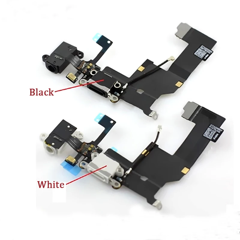 10pcs USB Charging Port Dock Connector Data flex cable For iPhone 5 5c 5S 6 6S 7 Plus Headphone Audio Jack Flex Black white