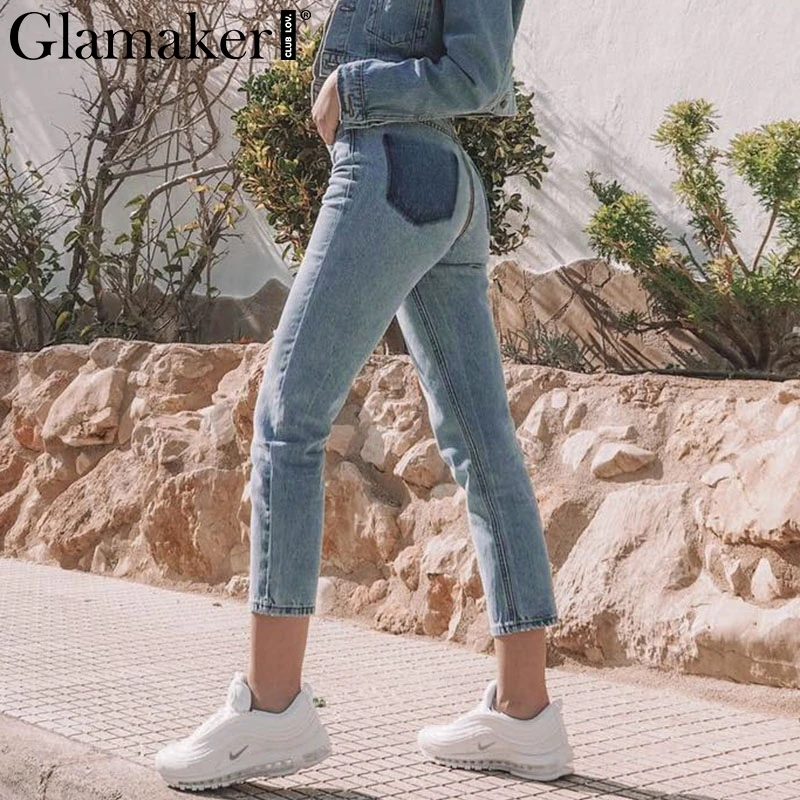 Женские винтажные джинсы Glamaker с высокой талией на молнии для фитнеса уличная