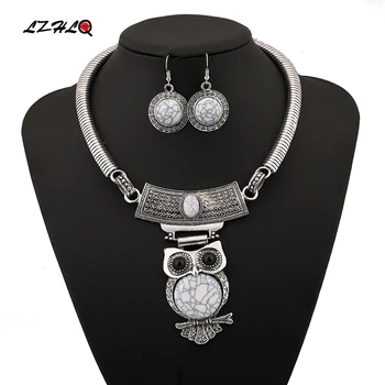 

LZHLQ Retro Owl Pendant Chokers Necklaces Trendy Women Resin Necklace Geometric Metal Crude Torques 2019 Brand Jewelry Statement