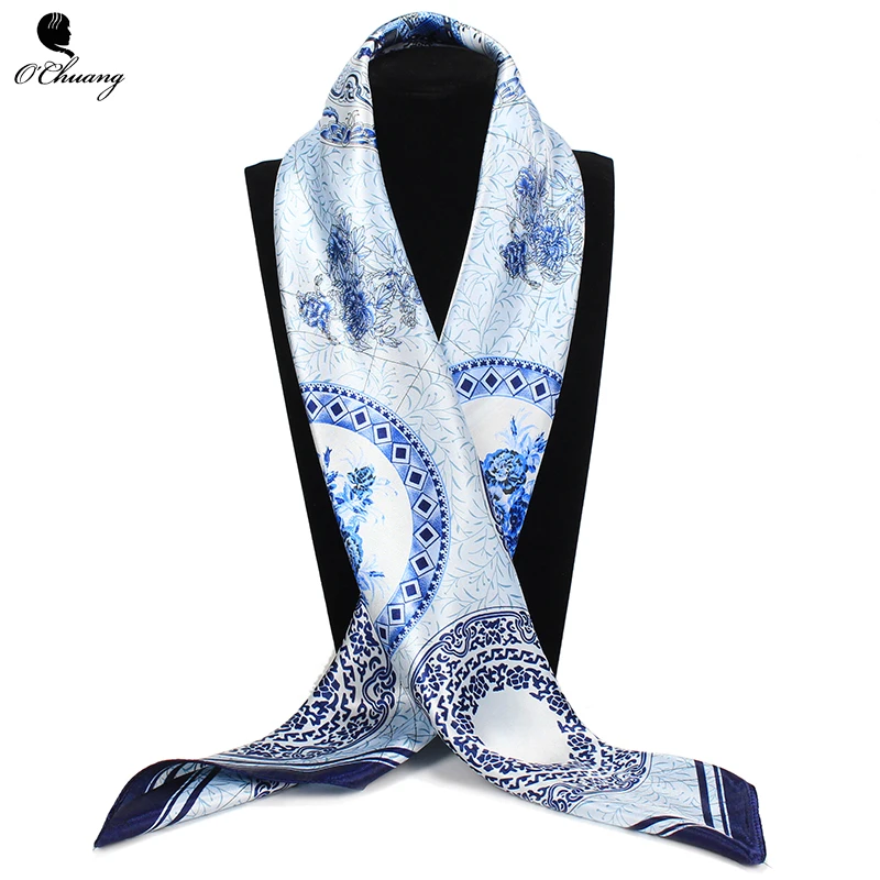 Модный женский шарф, роскошный бренд, с принтом, атласные шелковые шарфы для женщин, 90x90 см, квадратная шаль, бандана, Платки для женщин