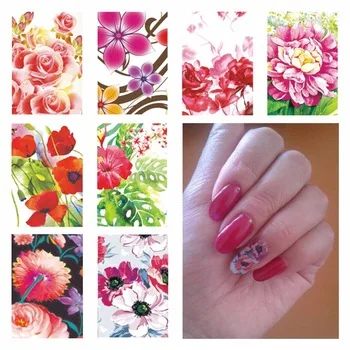 1 Sheet Optional Flower Water Transfer Foil Nail Art Sticker Full Flower Design Water Decals Nails Decorations Tools Sticker