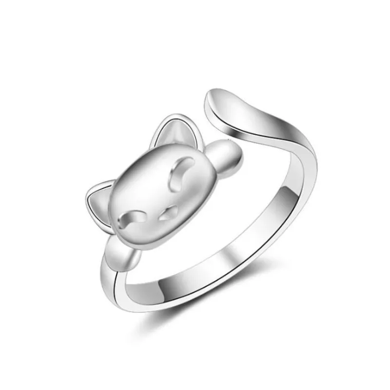 Hot Popular Korean Style 925 Sterling Silver Jewelry Simple Female Cute Cat Creative Anti allergy Fashion Opening Rings XZR003 | Украшения