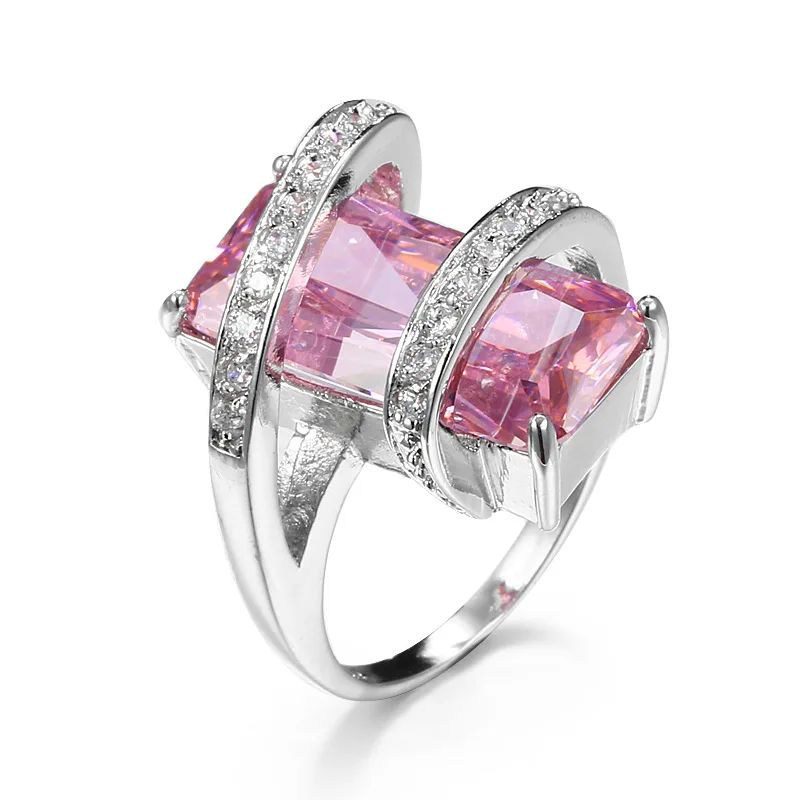 

New Style Rings for Women Orange/Purple/Blue/Red/Pink Engagement Cubic Zirconia Rings Silver Colorful Ring Fashion Jewelry