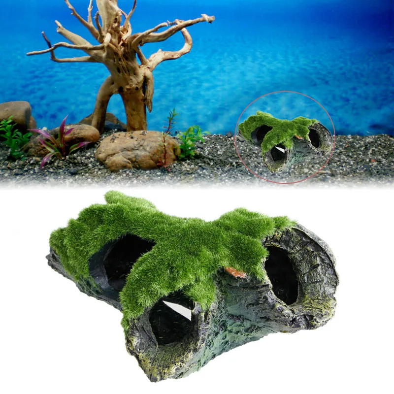 Aquarium Fish Tank Resin Ornament Hollow Tree Branch Moss House