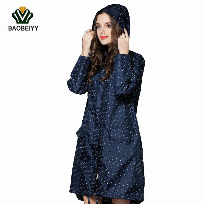 BAOBEIYY Fashion font b Women b font Raincoat Long Hooded Rainwear Sunscreen Waterproof Trench Coat Outdoor