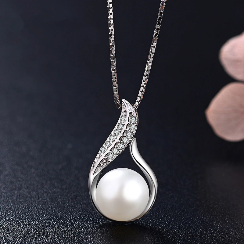 

Pure Silver 925 Necklaces for Women Waterdrop Pearl Pendant Necklace Collier Femme Choker Wedding Bridal Jewelry Gift for Mom