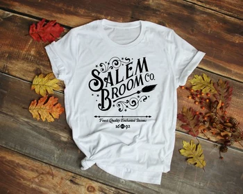 

Halloween Witches Salem Graphic Tees Salem Broom Co T-Shirt Cotton Letter Slogan Tumblr Tee Grunge Trendy Vintage t shirts Tops
