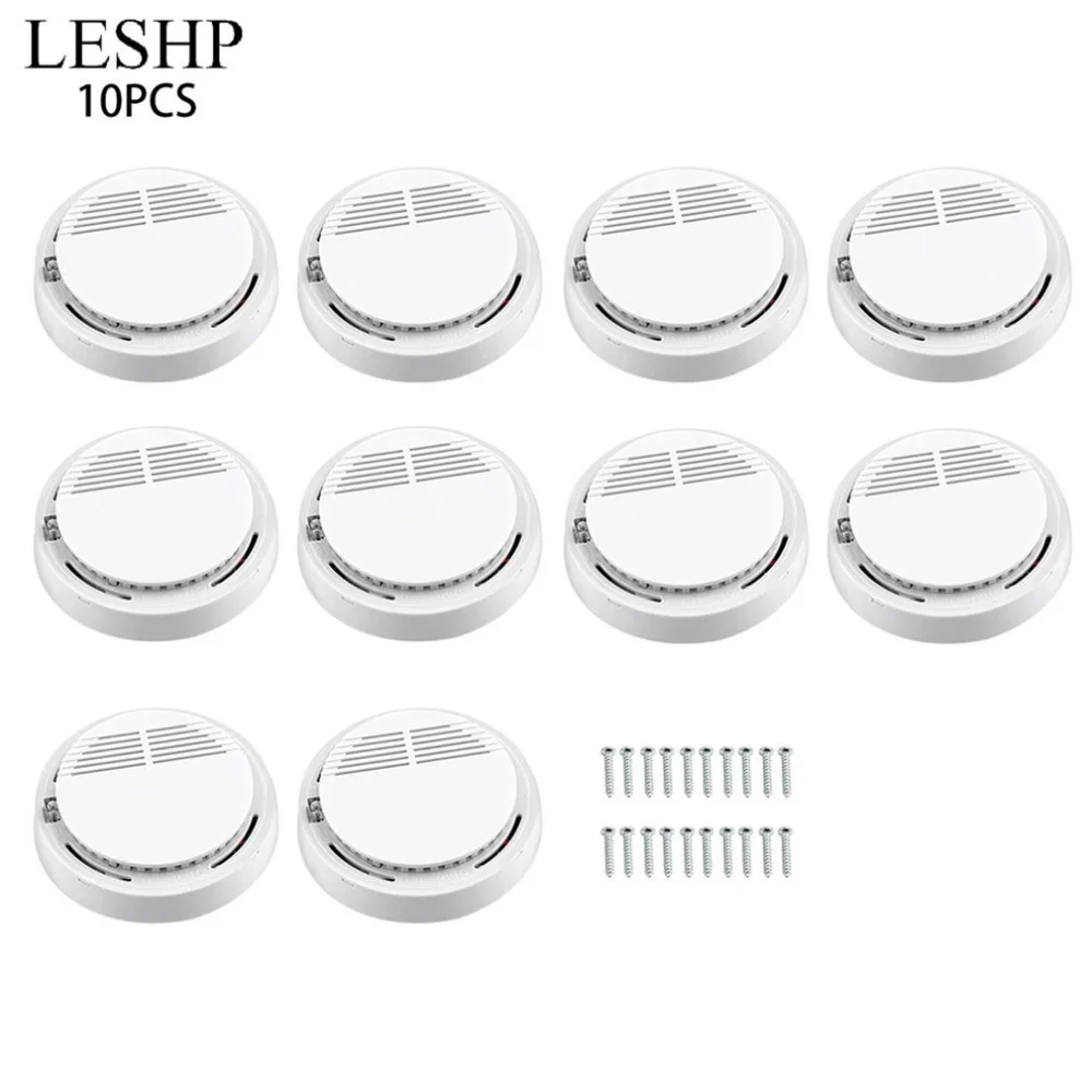 

LESHP 10pcs Independent Alarm Security Smoke Fire Detector Sensor 85 dB Alarm System For Home House Office