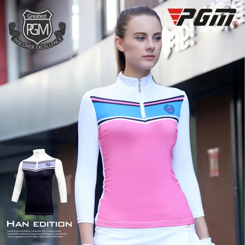 PGM Women's Golf Shirts Anti UV Outdoor Sportswear Three Quarter Polo Shirt Breathable Female