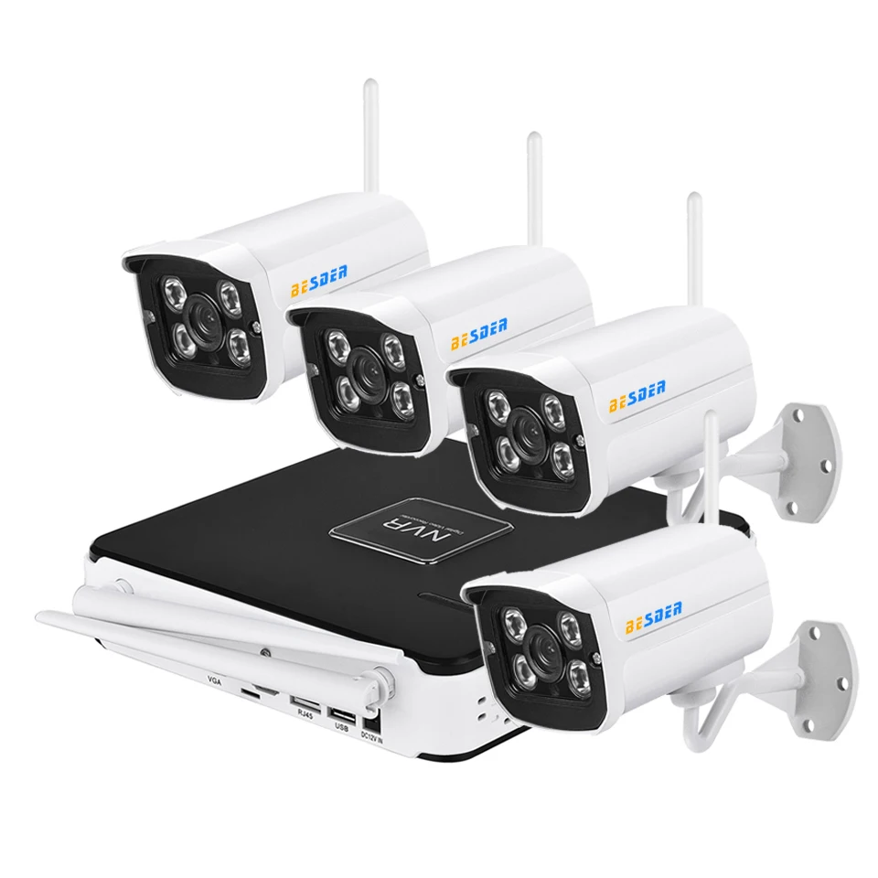 BESDER Wireless Plug & Play 960P Wifi Camera CCTV Surveillance System 4 Pcs Wifi Security Bullet Camera & Wifi NVR 4CH Kit BESDER Wireless Plug & Play 960P Wifi Camera CCTV Surveillance System 4 Pcs Wifi Security Bullet Camera & Wifi NVR 4CH Kit