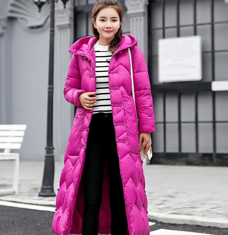 SWREDMI, новинка, китайский стиль, утолщенное теплое зимнее пальто для женщин, длинное пальто, верхняя одежда, пуховики, хлопковые парки, одноцветные ватные куртки - Цвет: Родо