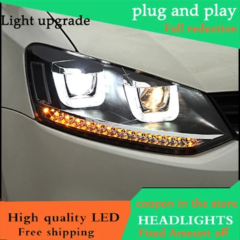 

Car Styling Head Lamp Case For VW Polo Headlights 2010-2016 U Angel Eyes Daytime Running Light Flowing Turn Signal HeadLight