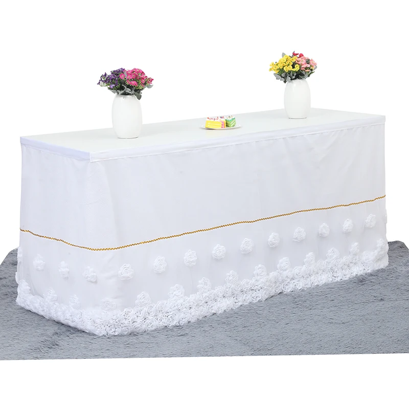 

Tulle Table Skirt Flower Inlaid Table Cloth Wedding Table Decoration Tableware for Birthday Baby Shower Party