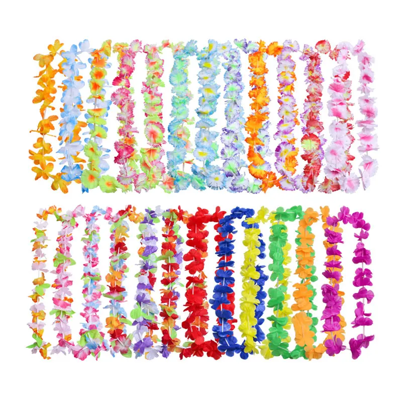 

50pcs/100pcs Hawaiian Necklace Tropical Hawaii Cloth Flower Wreath Party Decor MYDING