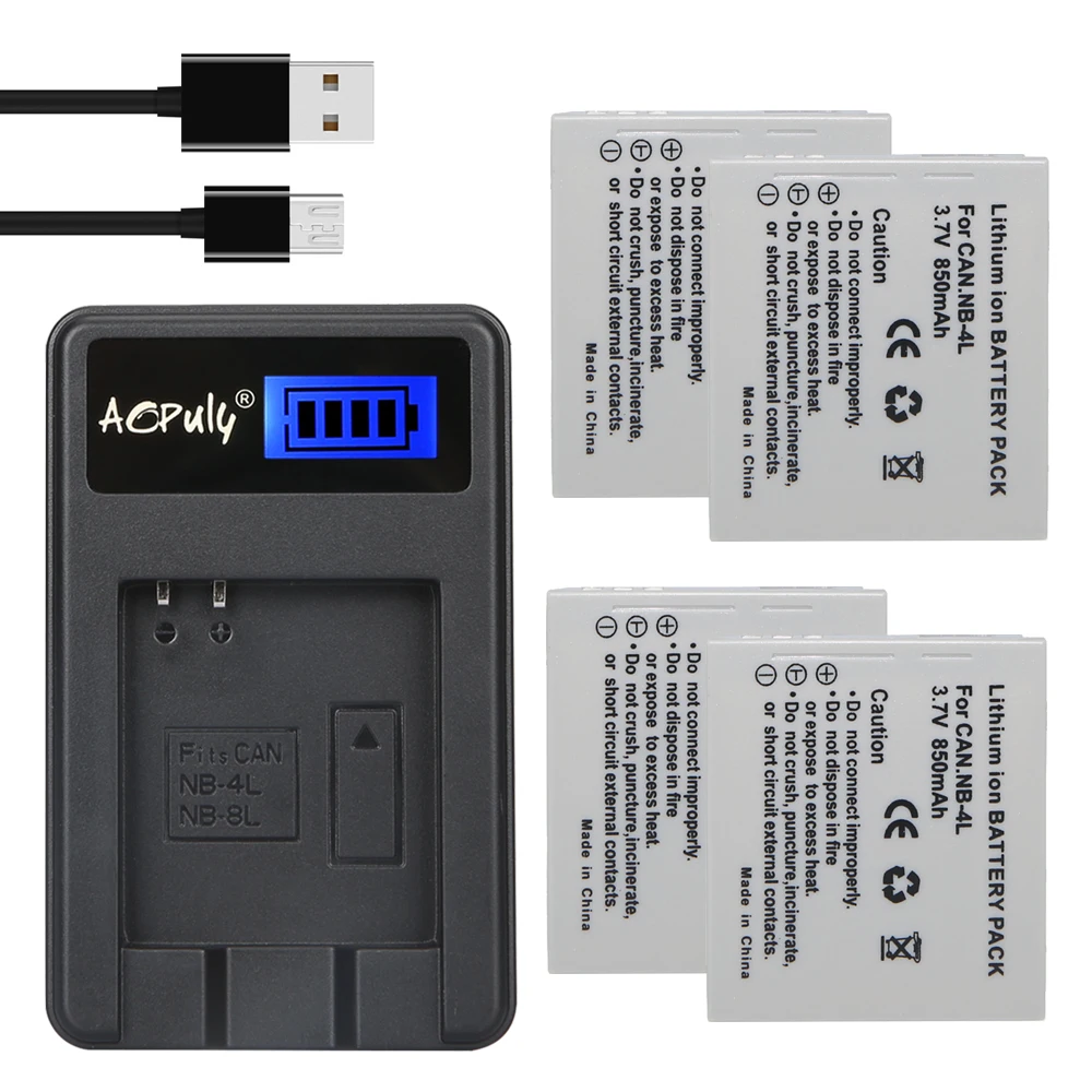 AOPULY NB 4L NB 4L Rechargeable Camera Battery + Charger For Canon IXUS