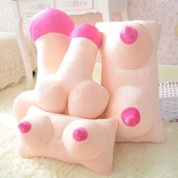 Creative Tricky Plush Pillow Cushion Practical Jokes Gag Toy Big Boobs Breast Toy Penis Dick Pillow