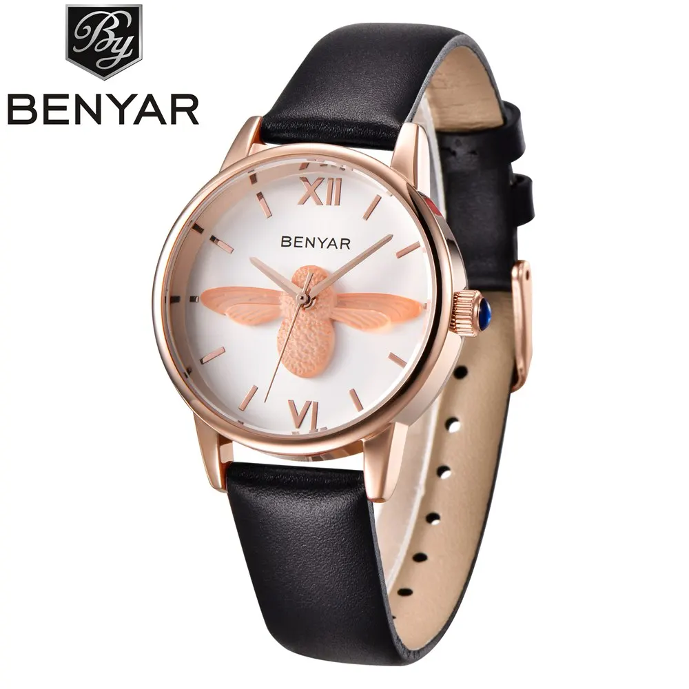 

Ladies Fashion Gold Quartz Bee Watch Women Leather Casual Dress Women's Watch Girl Clock reloje mujer montre femme
