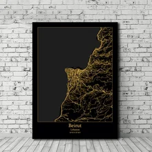 Бейрут Ливинская черно-Золотая карта города печать на холсте домашний Декор без рамки