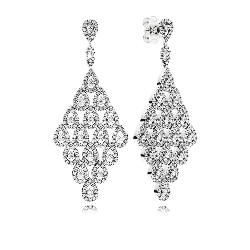 

925 Sterling Silver Women Large Rhombic Crystal Earring Set Women Wedding Party Jewely Luxury Gifts