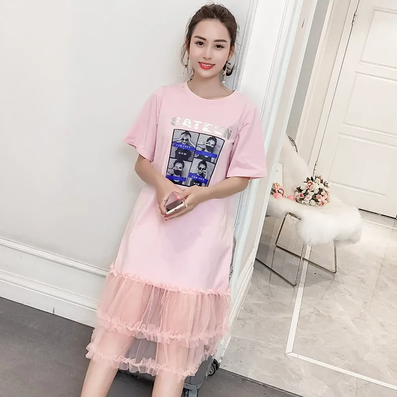 Корейский Костюмы рубашка платье Для женщин летнее 2019 Harajuku больших размеров