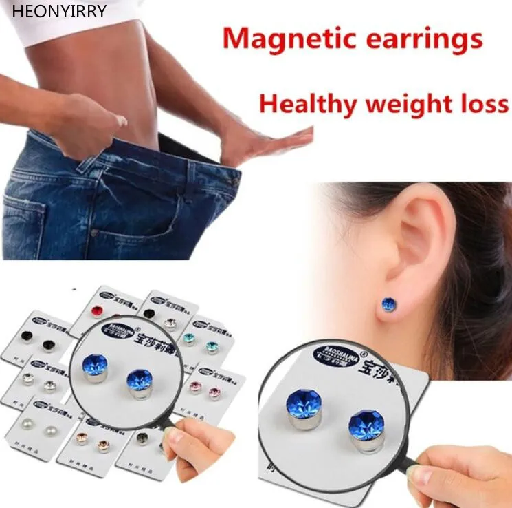 

2pc Magnetic Slimming Earrings Weight Loss Acupoints Stud Magnetic Therapy Crystal Earring Fat Burning Slimming Face Lift Tools