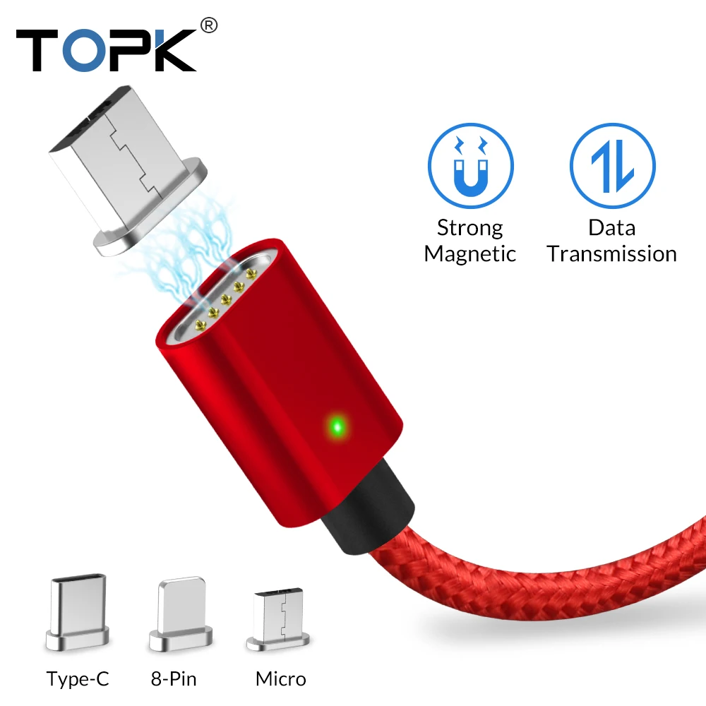 

TOPK Magnetic USB Cable For iPhone Xs Max Micro USB Type C Magnet Charger Data Charging Moblie Phone Cables for Samsung Xiaomi