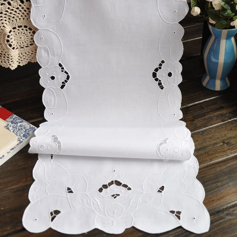 For Sale White Table Runner Embroidery Cotton Table Runner 2 Size Avaliablein Table Runners
