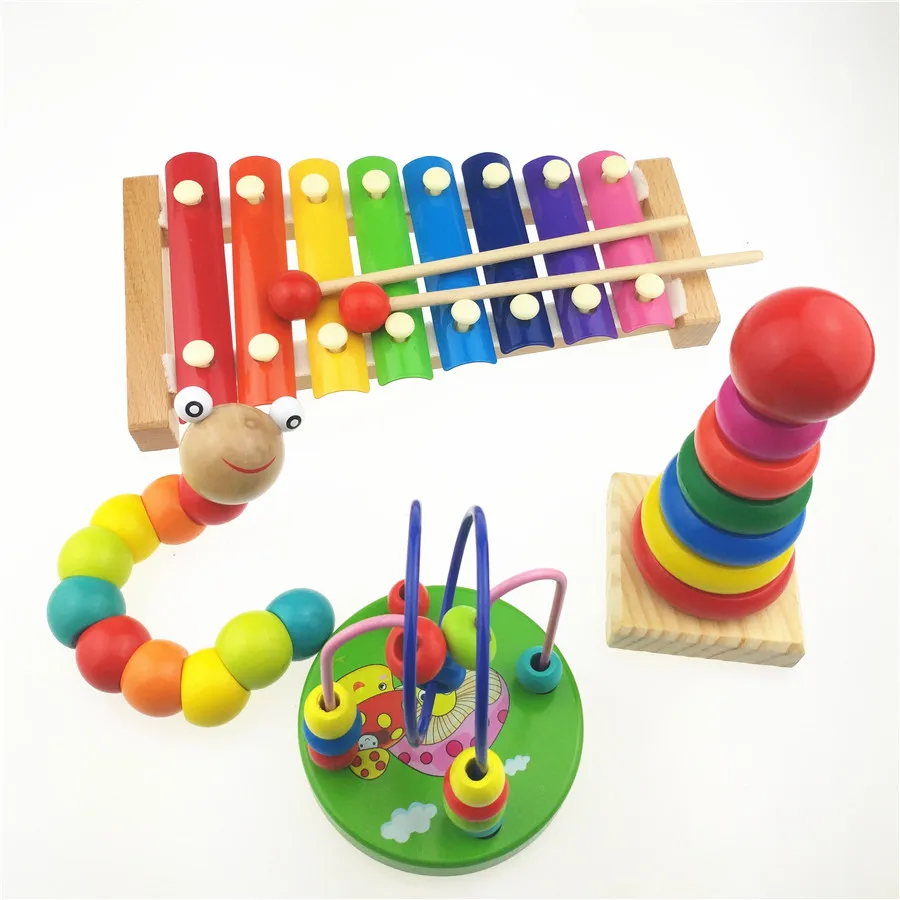 

4 in 1 New Baby children hand knocking small Piano Rainbow Tower Around beads Musical instrument piano educational toys