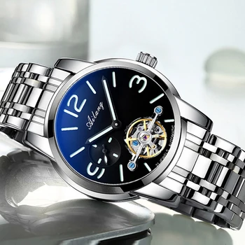 AILANG comandante hombres correa de reloj de cuero automático auto-viento mecánico reloj de pulsera de silicona de la correa de acero reloj militar