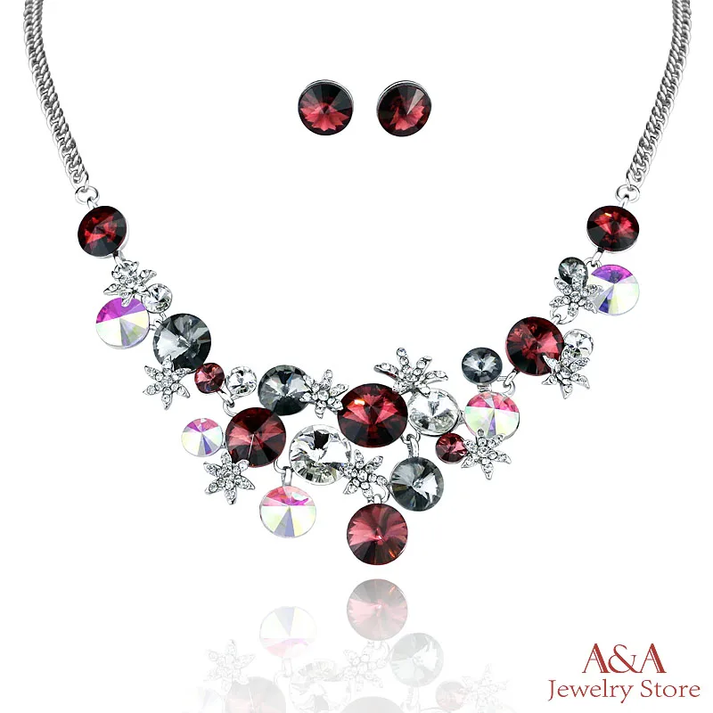 Brightly Pendants Necklaces with Wine Red Rhinestones Elegant Statement