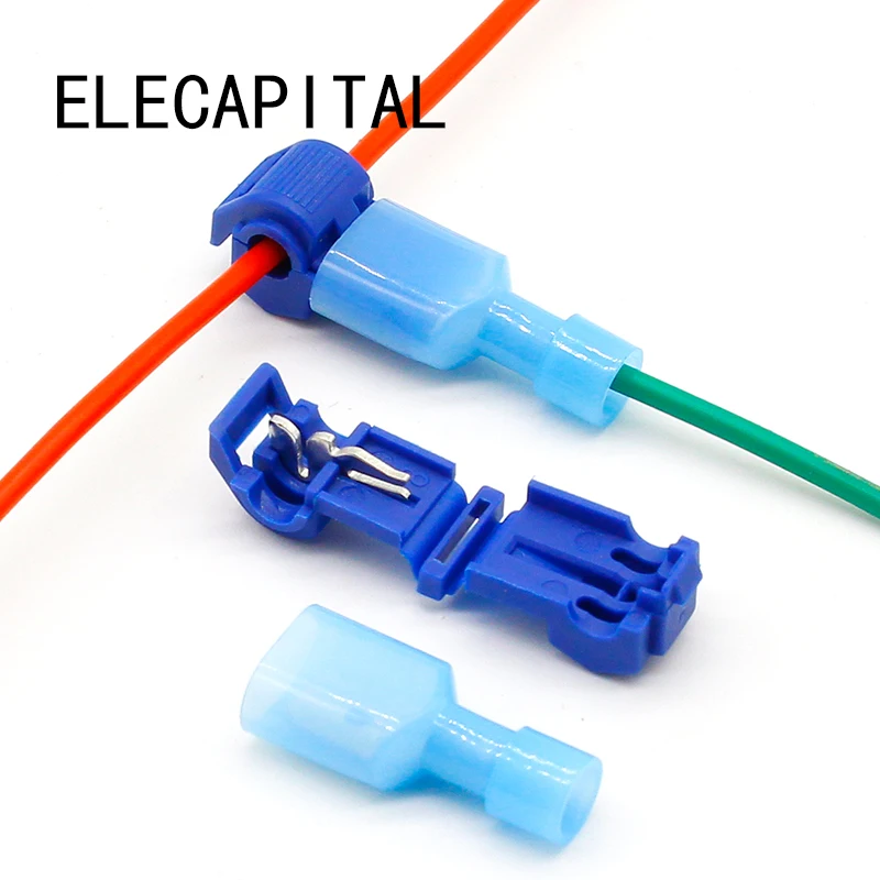 100x Blue T-type Quick Splice Wire Connector Crimp 18-14AWG 15A 1.5mm²-2.5mm² Z2 