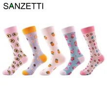SANZETTI, 5 пар/лот, женские забавные цветные носки из чесаного хлопка, носки с изображением пончика, мороженого, масляного рисунка, носки по щиколотку, новинка, свадебные подарки