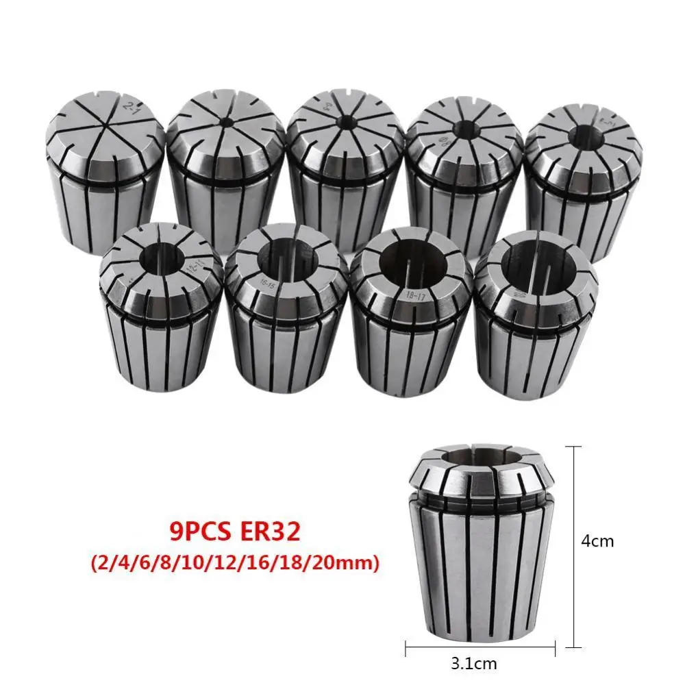 

9PCS ER32 Precision Spring Collet Set For CNC Engraving 2 4 6 8 10 12 16 18 20mm For Engraving Machine Lathe Mill Tool