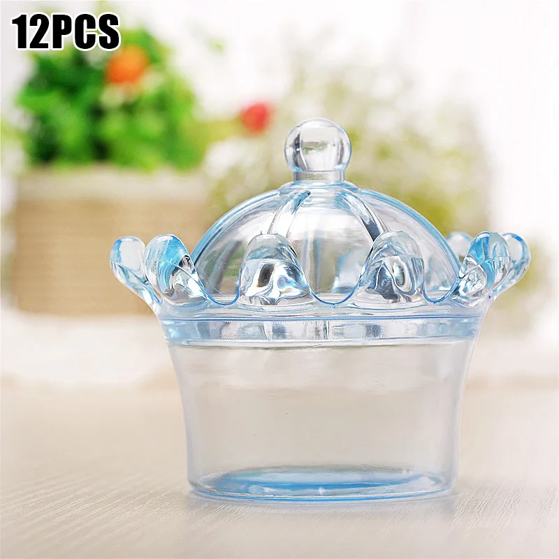 

12Pcs Crown Shape Transparent Plastic Candy Box Cookie Gift Box Wedding Birthday Party Candy Bar Gift Boxes Decor Supplies LC