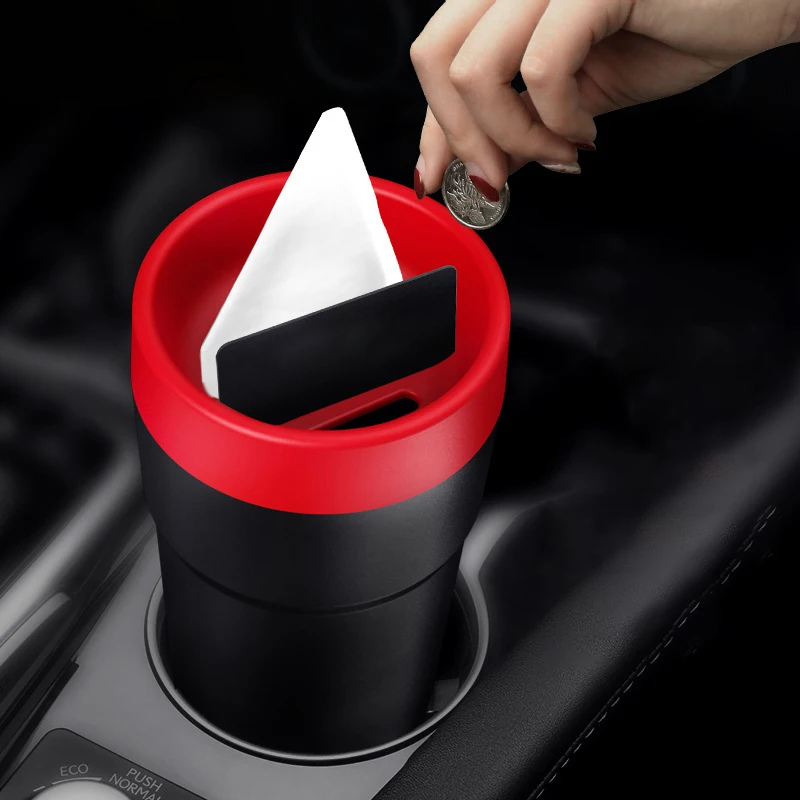 Multi-Function 4 In 1 Mini Car Storage Box Tissue Bucket Coin Storage Tank Economical Cup Holders Trash Can Card Organizer