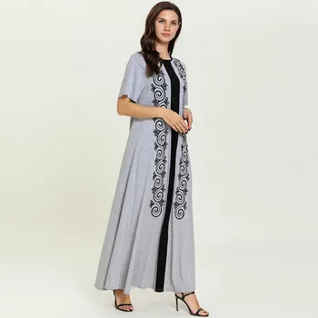 

Plus Size Nightgown Cotton Long Nightgown Short Sleeve Embroidery Night Dress Casual Home Dress Sleepwear Muslim Abaya Dress 4XL