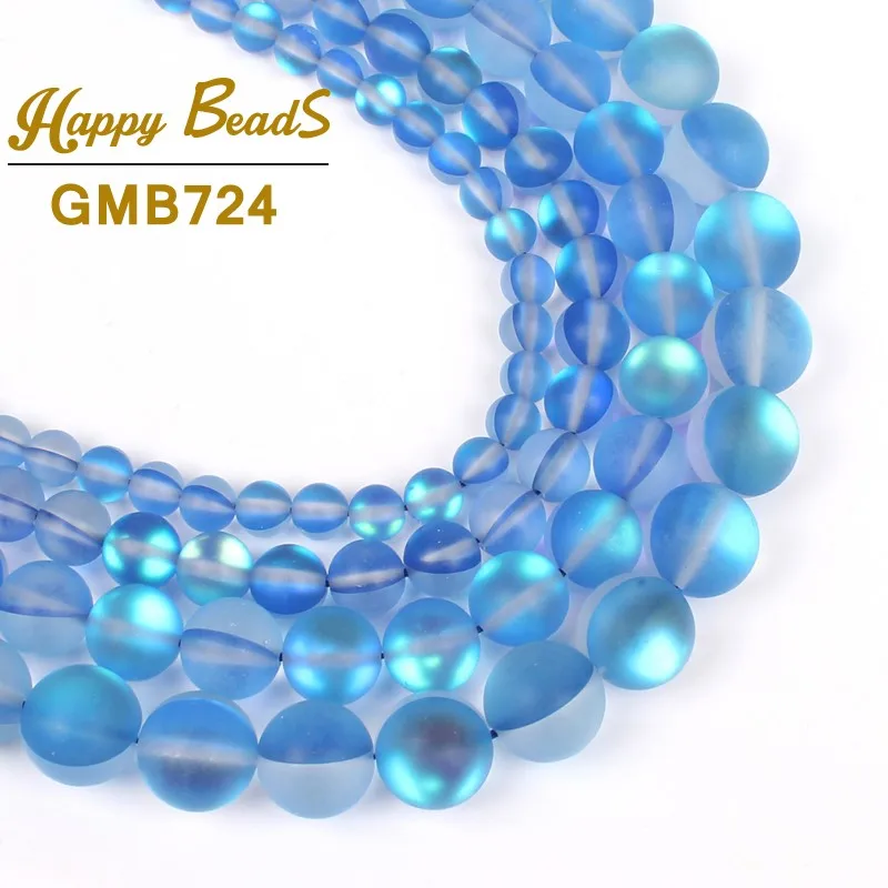 

Natural Matte Blue Flash Crystal MoonStone Beads Smooth Glitter Round Loose Bead For Jewelry Making Diy Bracelet 15" 6/8/10/12MM