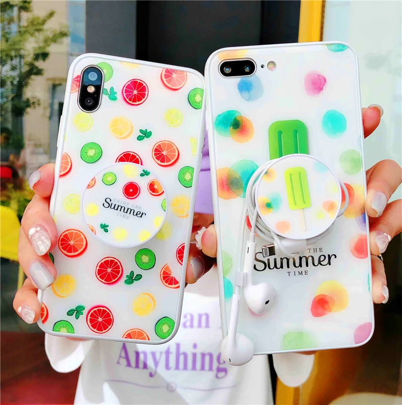 Свежий закаленное Стекло чехол для iPhone X Летние фрукты твердый переплет мягкий