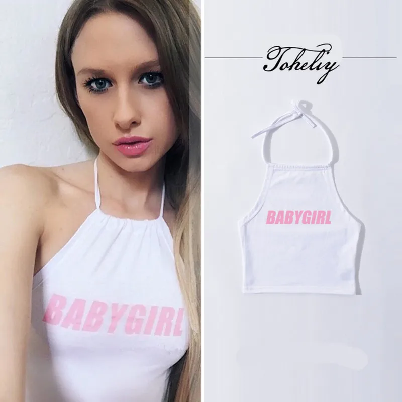 

NEW Women's Bts Tops street Letter printing black Sexy Strapless shortie female Sleeveless hanging neck summer T-shirt