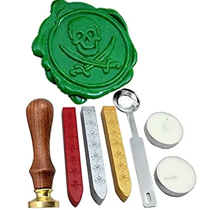 Skull Vintage Rosewood Wax Seal Stamp Set With Gold Red Silver Sticks | Дом и сад